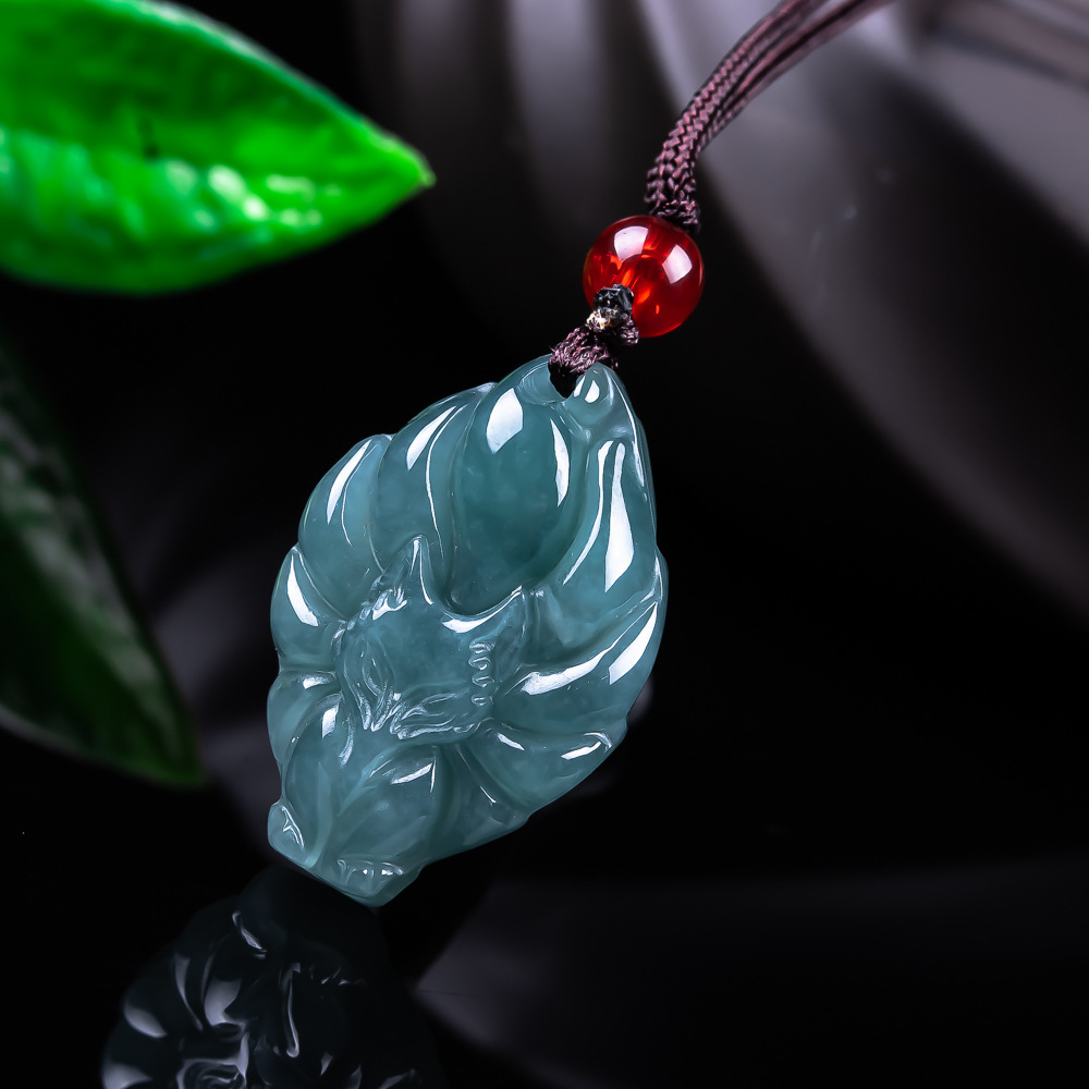 Women Accessories For Gift - Naturalny Birmanski Jadeitowy Wisiorek Lis Naszyjnik